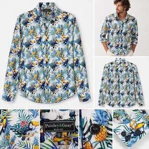 VTG Pier Connection Paisley Button Shirt Men Size Large Multicolor Art Pastel